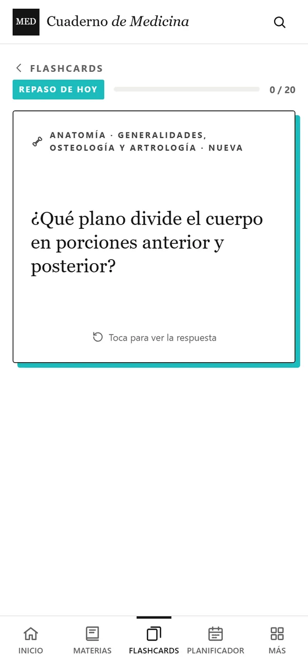 Captura real de la app: Flashcard con repaso espaciado