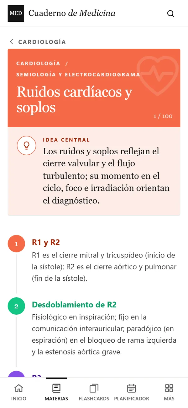 Captura real de la app: Resumen de Cardiología